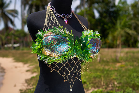 Natural Abalone Rainbow mermaid shell top iridescent mermaid bra