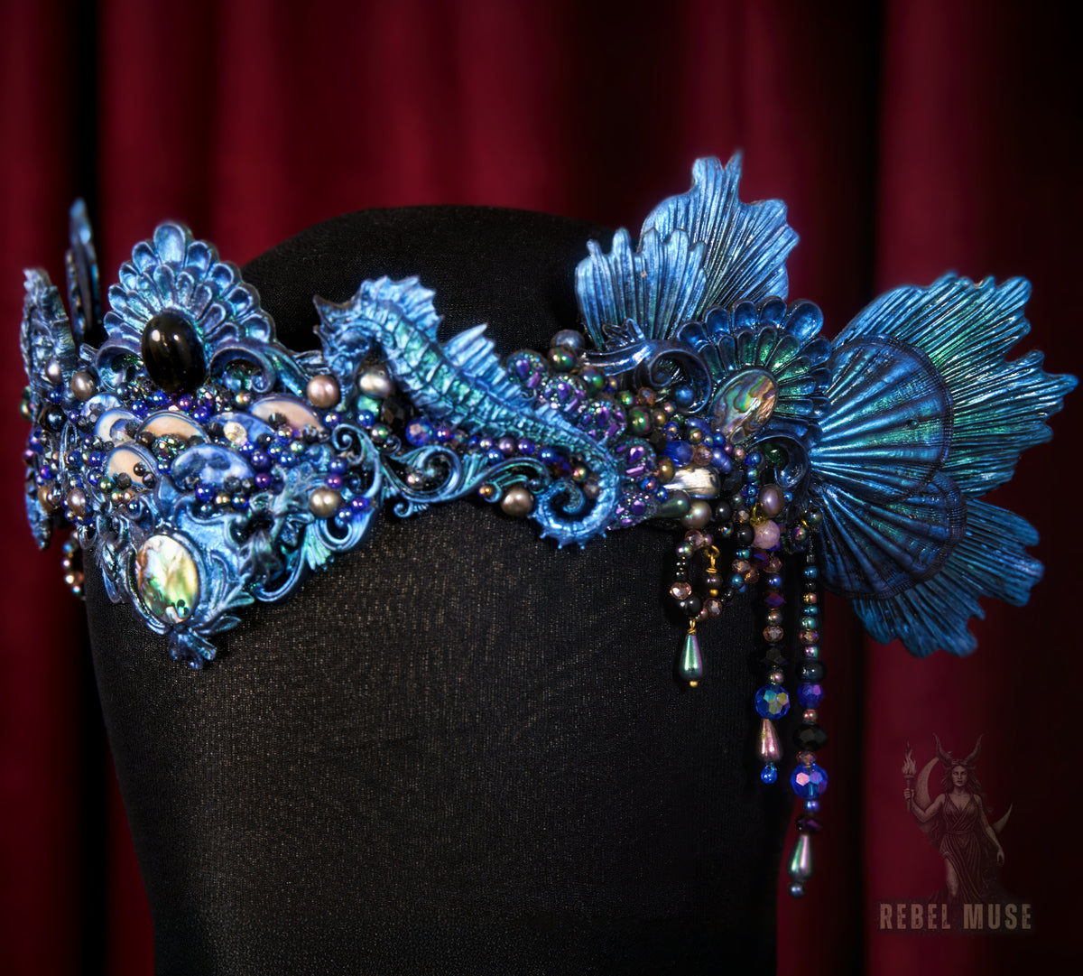 Nymera crown deep blue mermaid crown iridescent siren headdress