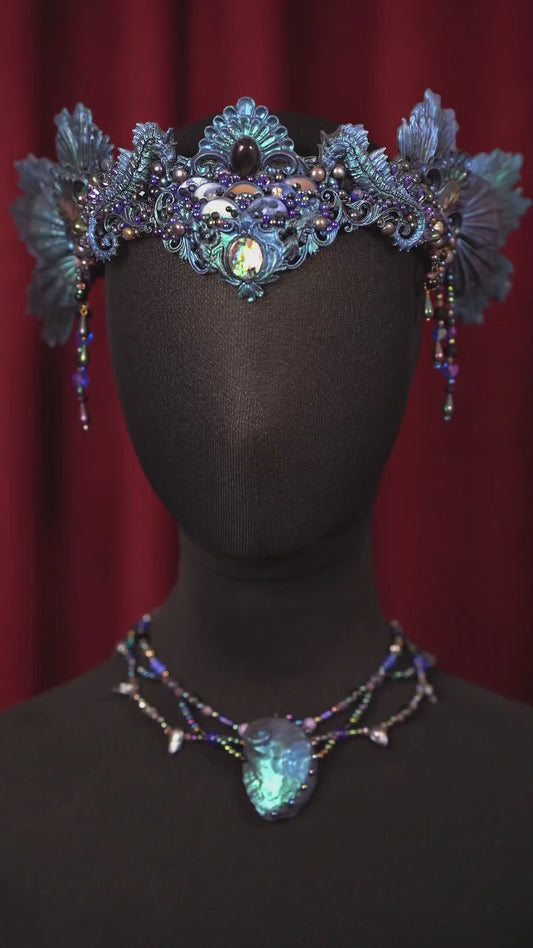 Nymera crown deep blue mermaid crown iridescent siren headdress