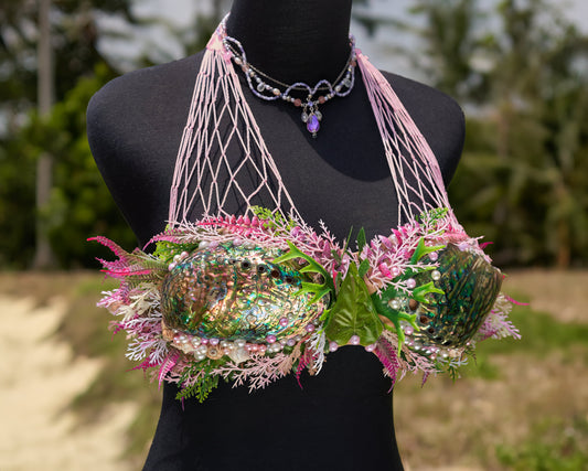 Pink natural abalone shell mermaid top. Premade ready to order
