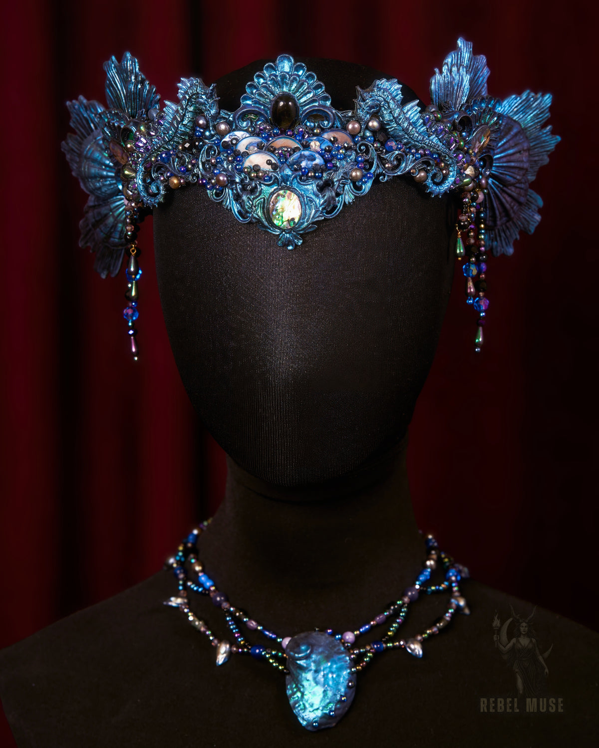 Nymera crown deep blue mermaid crown iridescent siren headdress