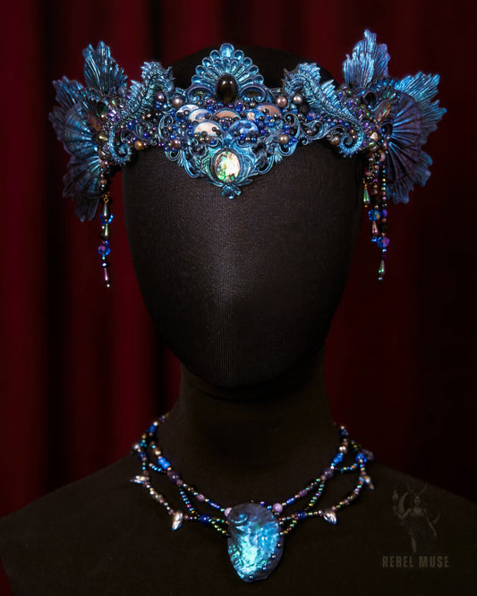 Nymera crown deep blue mermaid crown iridescent siren headdress